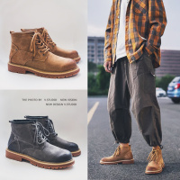 马丁靴男真皮中帮英伦风男士工装靴潮韩版百搭冬季新款高帮靴子男