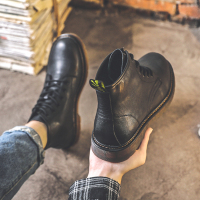 马丁靴男高帮冬季加绒保暖英伦风工装靴复古潮流中帮机车皮靴真皮