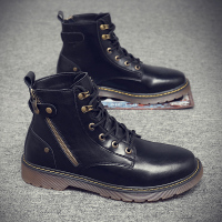 马丁靴男高帮英伦风冬季加绒保暖靴子潮流皮靴真皮复古中帮工装靴