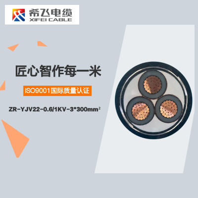 希飞牌 ZR-YJV22-0.6/1KV-3*300mm² 钢带铠装铜芯阻燃低压电缆 联系客服 定制商品