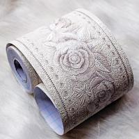 防水腰线自粘地脚线浴室腰线墙贴纸厨房客厅卫生间瓷砖踢脚线欧式 YX白底牡丹:10.5厘米*5米长