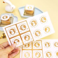 新款烫金中秋贴纸月饼蛋黄酥包装盒装饰贴吸塑盒封口贴不干胶标签 烫金兔子贴纸40方40圆80枚 请看图片