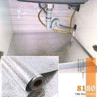 橱柜垫纸防水膜防潮垫锡纸贴纸厨房衣柜抽屉自粘铝箔铺纸厨柜防油 2米*40cm 铝箔[橘皮]