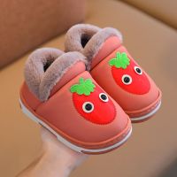 儿童棉拖鞋男加绒外穿防水pu皮冬季小孩包根小童2岁3宝宝女棉鞋 粉色(草莓) 150码[内长13.5cm]