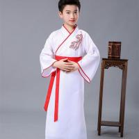 汉服儿童国学演出服男女童幼儿书童服古装弟子规三字经表演服 凤凰红色男款 100