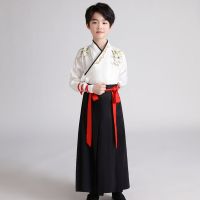 汉服男童国学服中国风古装三字经弟子规服装女童演出服 男白黑 110cm