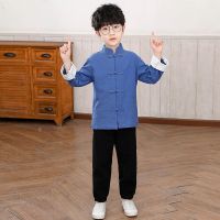 儿童书童国学服三字经弟子规汉服套装民国风园服五四青年装民族服 蓝色+裤子 关注店铺 优先发货 110