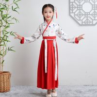 六一儿童古装汉服女童国学服三字经男童弟子规书童演出开笔礼服装 白色仙鹤女款 110