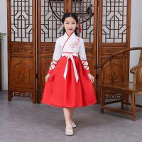 儿童汉服女改良古装中国风襦裙男童小孩国学服三字经书童演出服 红色女款 120