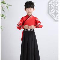 六一汉服儿童古装国学服中国风男女童朗诵三字经弟子规古代演出服 红色上衣+黑色长袖男 110