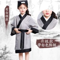 儿童古装汉服国学服男童演出服女童表演服三字经弟子规孔子服装 灰色 100