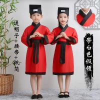 儿童古装汉服国学服男童女童演出服三字经小学生书童朗诵表演服装 红色 120