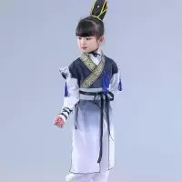 儿童古装汉服男童国学服中国风女童三字经书童服装表演朗诵演出服 石墨色 100