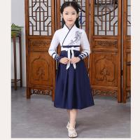 六一新款汉服改良书童演出服儿童古装国学中国风三字经演出服男女 蓝色女款 110