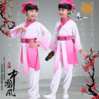 儿童古装汉服女童国学服男童中国风小学生书童服装三字经演出服女 渐变玫红色 110