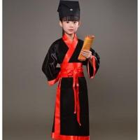 儿童古装汉服国学服中国风男女书童服装小学生三字经弟子规表演服 黑色 140