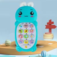 婴儿可咬牙胶宝宝仿真手机幼儿音乐玩具早教益智故事机充电电话机 1%选择[自备电池] 可爱兔子[送螺丝刀+挂绳]蓝色