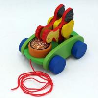 宝宝婴儿玩具推车质鸡吃米拖拉线学步车木制儿童玩具车一件 鸡拉车