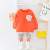 女宝宝冬装0-1岁2女孩3婴儿时髦衣服小童装洋气秋冬女童套装加绒 MC兔子薄款套装橘色 73