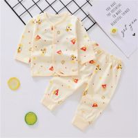 新生婴儿0-1岁宝宝夏季薄款纯棉衣服长衣长裤开衫内衣睡衣套装 小熊-黄色 66 cm两用档 10-13斤 2码