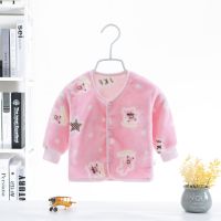 新生婴儿秋冬保暖衣服0-1岁男女宝宝法兰绒加绒珊瑚绒睡衣套装 小熊法兰绒粉上衣 2# 52-57厘米 4-10斤