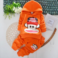 0-1岁2秋冬季男小童长袖运动卫衣套装宝宝羊羔绒衣服男孩子一岁半 抓绒猴子 橘 73cm
