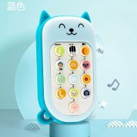 儿童玩具手机宝宝婴儿可啃咬仿真电话玩具早教益智音乐玩具0-3岁 小猫双语手机(蓝色+电池)