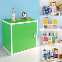 卡神小柜子储物柜现代卧室田园格子自由组合儿童小书柜收纳柜 有门绿色