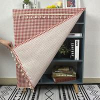 日系格子布艺柜帘门帘鞋架小清新半帘自粘厨房防尘遮挡定制魔术贴 大红色小格子 宽35*高65cm