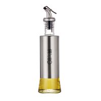 不锈钢玻璃油壶防尘防漏大号油瓶厨房用品酱油瓶醋壶调味储物套装 印字款(送漏斗) 320毫升1支装:油