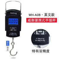 威衡便携式手提电子秤快递称50kg高精度行李弹簧秤家用迷你小称 A08L黑色[英文款蓝光]