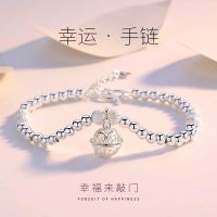 99银手链纯银女本命年手链招财猫貔貅圆珠转运珠简约女孩手链礼物 实体店纯银宫铃手链