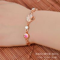 儿童公主手链女日韩版简约个性手环小学生小女孩手镯首饰生日礼物 玫瑰金天鹅手链粉红钻