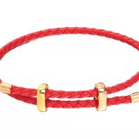 替换周生生皮绳可调节手链3mm皮绳手链穿转运珠硬金配绳情人礼物 红色