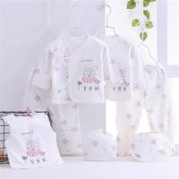 新生婴儿衣服7件套秋冬套装纯棉宝宝月子用品刚出生初生满月大全 粉白底围巾猫7件套(袋装) 59cm