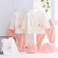 新生儿7件套装纯棉婴儿衣服薄款用品刚出生初生满月夏季宝宝大全 粉拼色大象7件套(袋装) 59cm