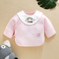 新生儿半背衣春秋冬季0-3个月初生婴儿保暖上衣夹棉宝宝纯棉衣服 C.9621彩虹围嘴粉色 保暖款 59 买三件三元