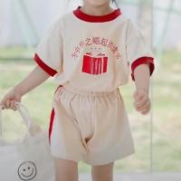 女童夏季套装2021新款洋气国潮炸街小童夏季套装女宝宝网红两件套 米黄1 为中华崛起而读书(上衣+裤子) 48 正码不需
