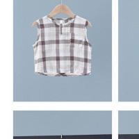 男童套装夏装2021新款男宝宝帅气夏季格子背心小男孩薄款无袖衣服 褐色上衣 80码[可开档] 建议身高70厘米