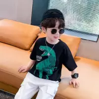男童夏季短袖套装童装2021新款夏装洋气运动衣服中大童男孩两件套 黑色[恐龙] 短袖 110 [建议身高100-105厘