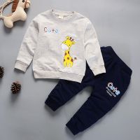 童装男童春秋装套装女孩时尚装2019新款儿童运动套装中小童卫衣服 长颈鹿灰 73码建议5-10个月宝宝