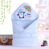 婴儿抱被春夏秋冬季加厚薄款纯棉被子初生宝宝包被新生儿抱毯用品 保暖薄棉-春夏秋抱被-企鹅蓝