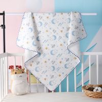婴儿纯棉抱巾宝宝夹棉保暖抱单抱毯柔软新生儿产房裹布浴巾盖毯 蓝月亮 85*85
