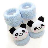 新初生婴儿袜子秋冬纯棉0-3月幼儿宝宝加厚公仔可爱防滑学步鞋袜1 GZ302蓝色非礼盒一双装 S 0-6月 建议脚长7-