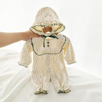 2021网红婴儿纯棉爬服宝宝外穿韩版连体衣新生儿碎花公主风衣服 绿色碎花款+帽子 59