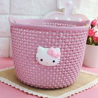 收纳篮桌面化妆品整理盒网红浴室洗漱台杂物盒收纳ins可爱收纳筐 kt喵大头款北欧粉 直径19.8cm*高14.5cm