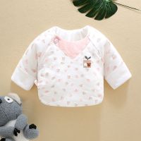 宝宝纯棉和尚服新生儿夹棉衣服春秋季保暖半背衣初生婴儿秋衣上衣 9582粉色 52 买三件三元