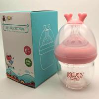 初生儿玻璃奶瓶新生婴儿喝水小奶瓶防胀气宽口径奶瓶果汁奶瓶80ml 嫣然粉 标配无