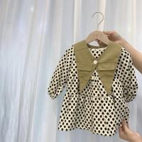 女童复古甜美淑女棉布圆点裙韩国版21春季新儿童翻领公主风连衣裙 QMG 格拉美西 白色 73