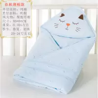 新生儿包被产房纯棉包被巾初生婴儿抱被秋冬春夏被子宝宝被子用品 春夏薄棉小猫蓝色